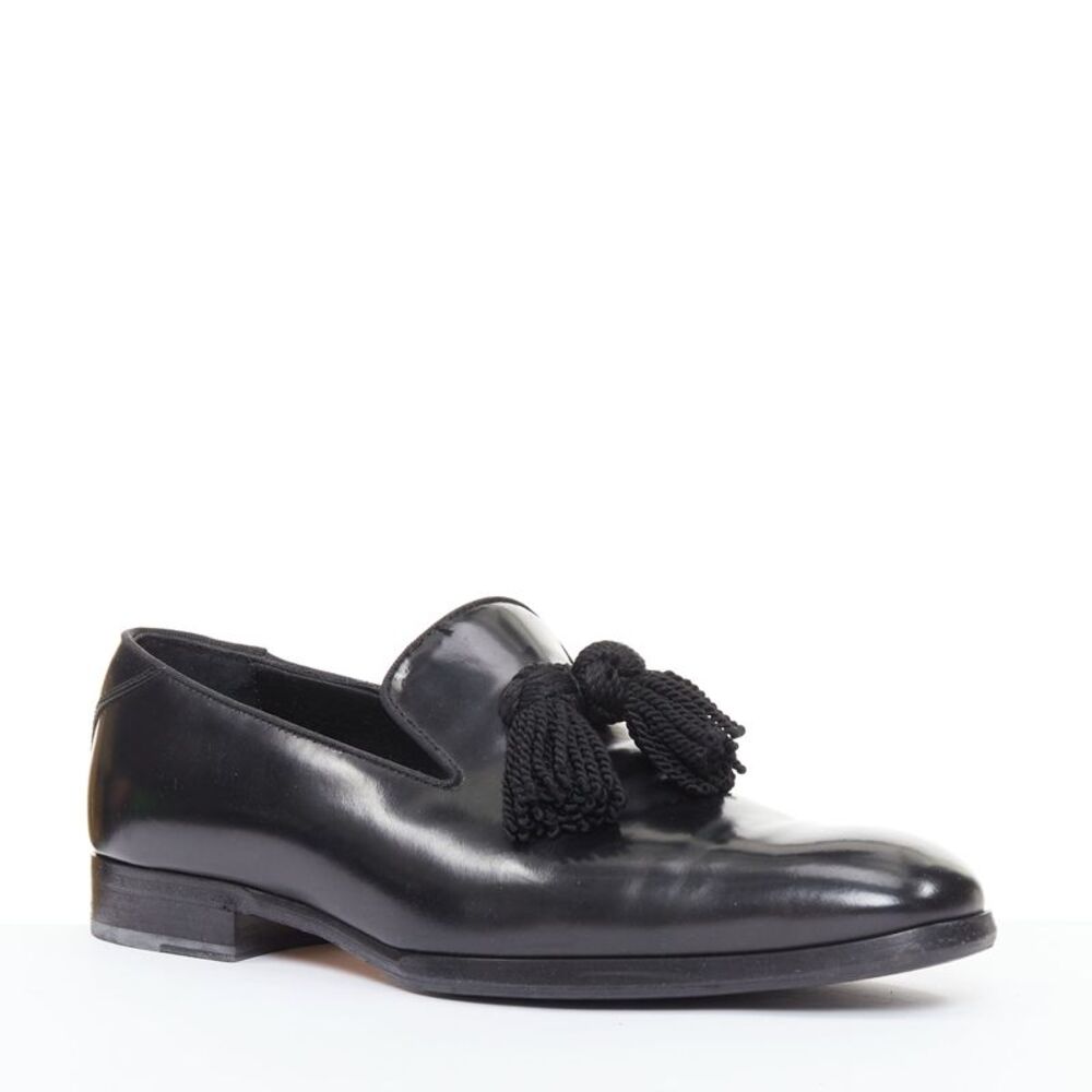 Jimmy Choo Foxley black shiny calf leather rope tassel loafers